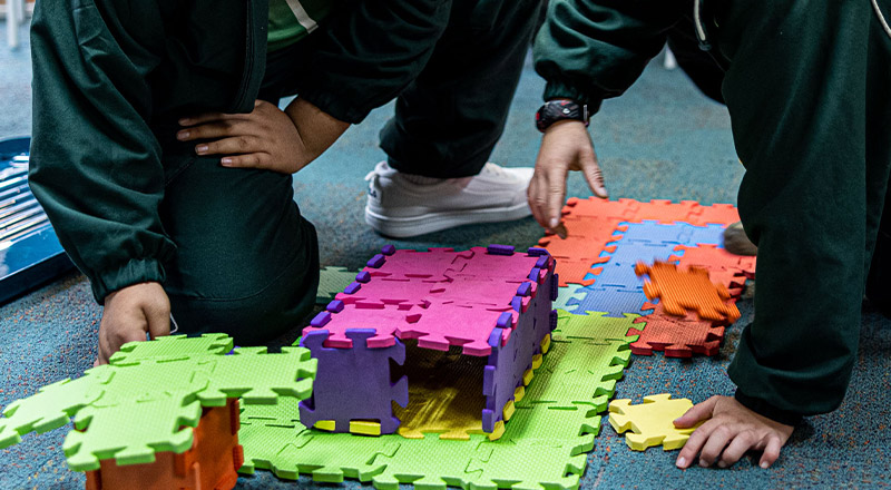 St Anthony's Catholic Primary School Girraween students playing with foam blocks