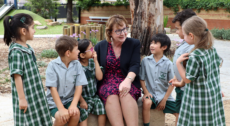 St Anthony's Catholic Primary School Girraween students with dedicated principal Patricia Reilly